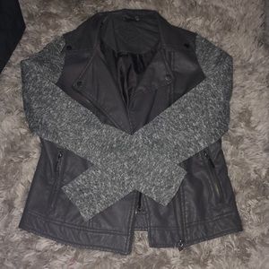 Trendy Gray Leather/Sweater Jacket